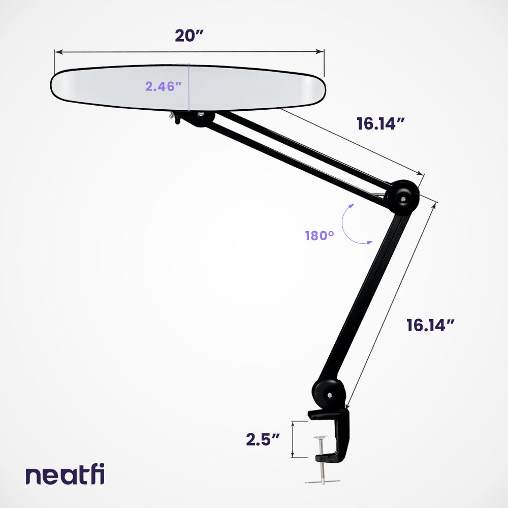 2200 Lumens LED Desk Lamp with Clamp – 20” Wide Shade, 3 Light Modes, Dimmable Task Light, Black