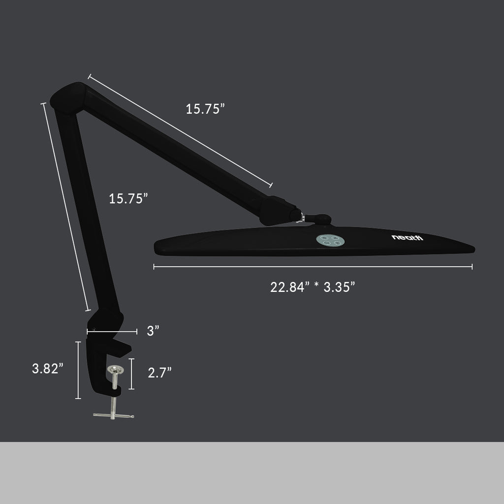2260 Lumens Elite Task Lamp with Clamp – 22" Wide, 3 Color Modes for Nails & Crafts, Black