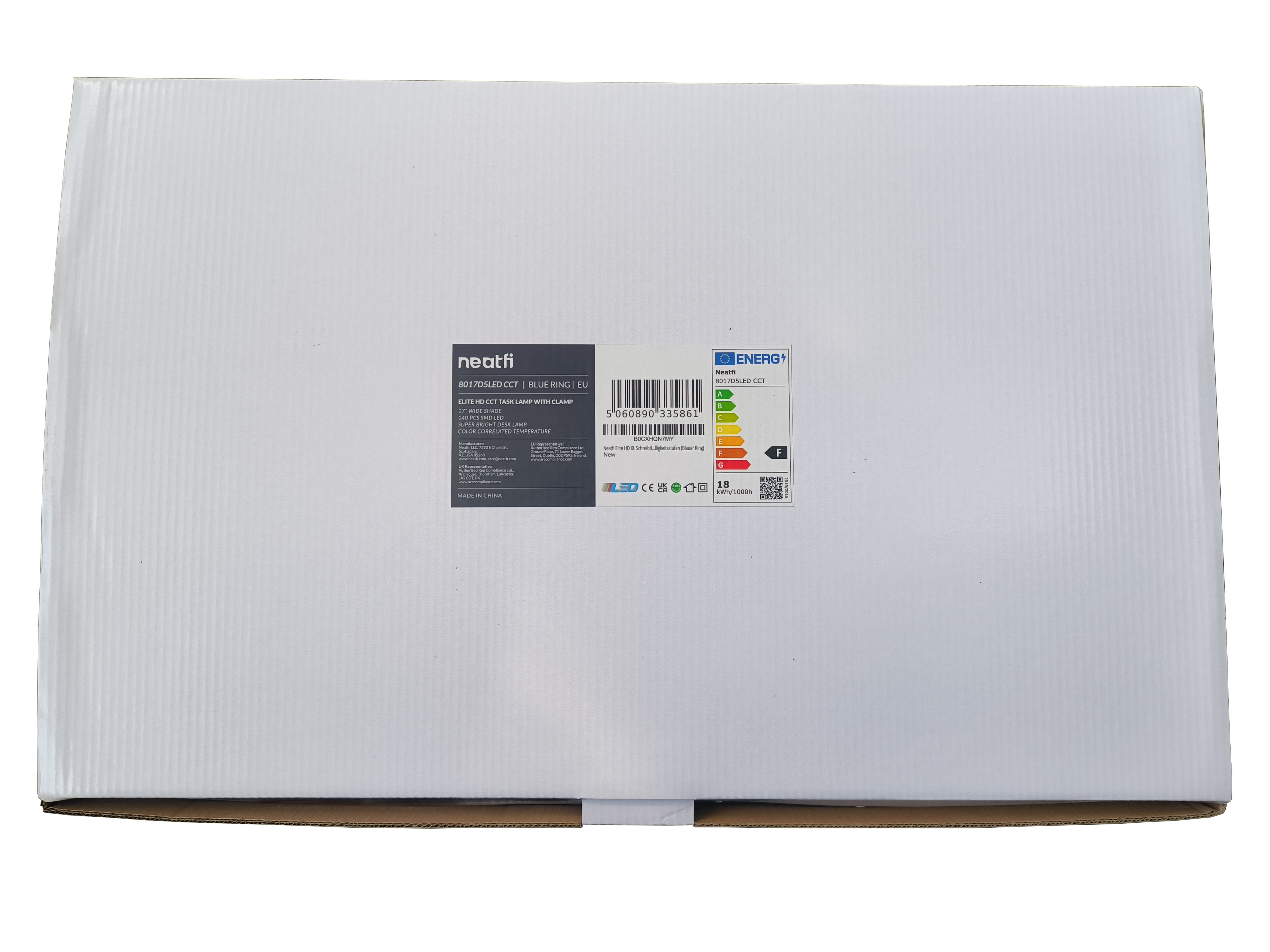 17” Wide Shade Elite LED Desk Lamp with Clamp – 3 Light Modes, Non-polar Dimming, Blue Ring