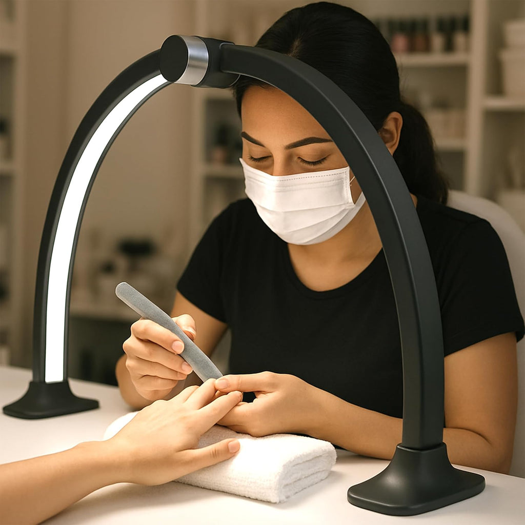 3360 Lumens LED Half Moon Lamp for Nail Techs – 3CCT Color Modes, Touch & Knob Control, LCD Display - Black