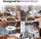 Lámpara LED de escritorio con pinza, cabezal ancho de 20 pulgadas, 2200 lúmenes, luz de trabajo para oficina en casa y manualidades, color negro