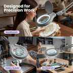 5" Wide Bifocal Lens – 1200 Lumens LED Magnifying Lamp for Crafts & Detail Works, Clamp Mount, Silver