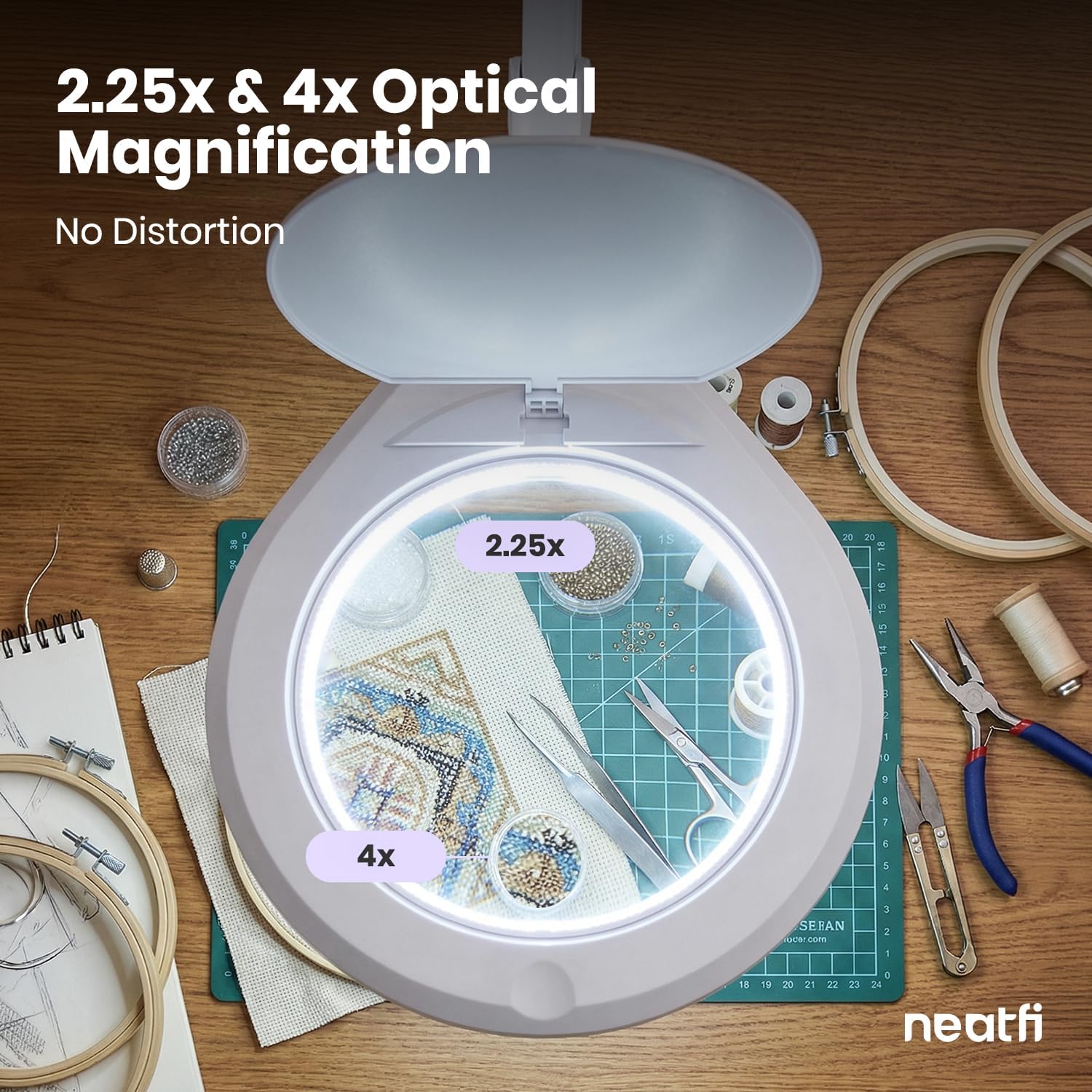 6" Glass Lens Elite Magnifying Lamp with Clamp – Glare-Free, Non-polar Dimming for Reading, White