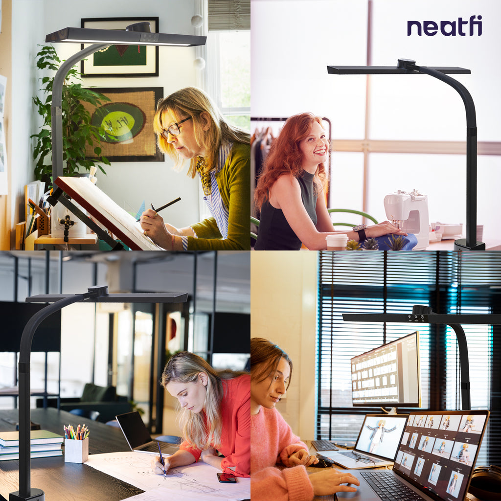 14” Wide LED Desk Lamp with Timer & Charging Port, Touch & Knob Controls, Black