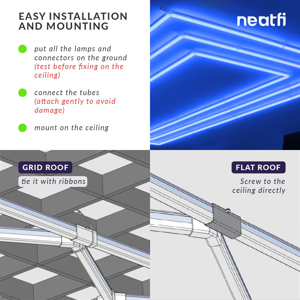 3 Rectangles LED Ceiling Light – 52,800 Lumens, Easy Installation for Shops & Salons, Blue