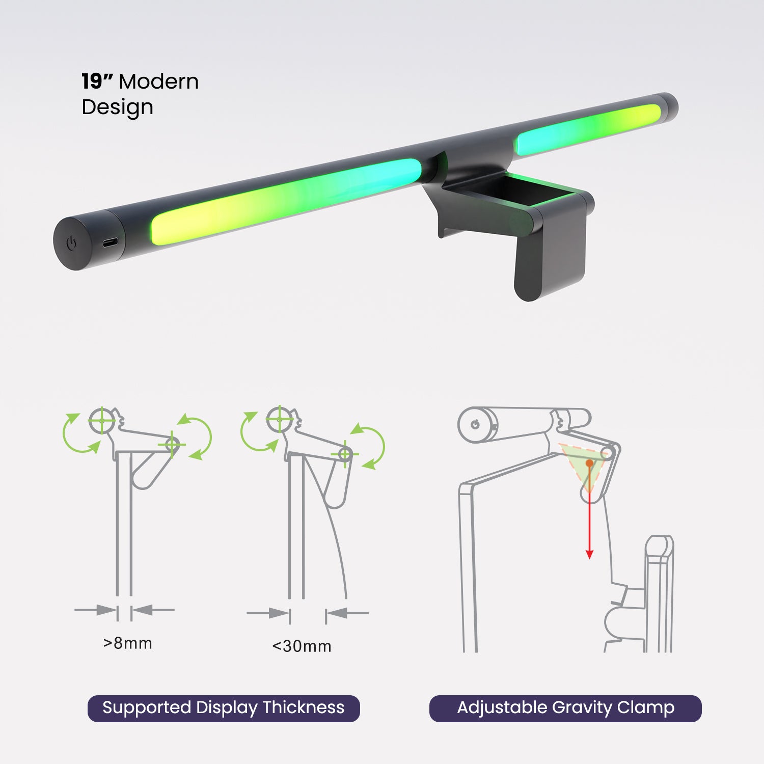 19" RGB Monitor Light Bar with Touch Sensor, Black