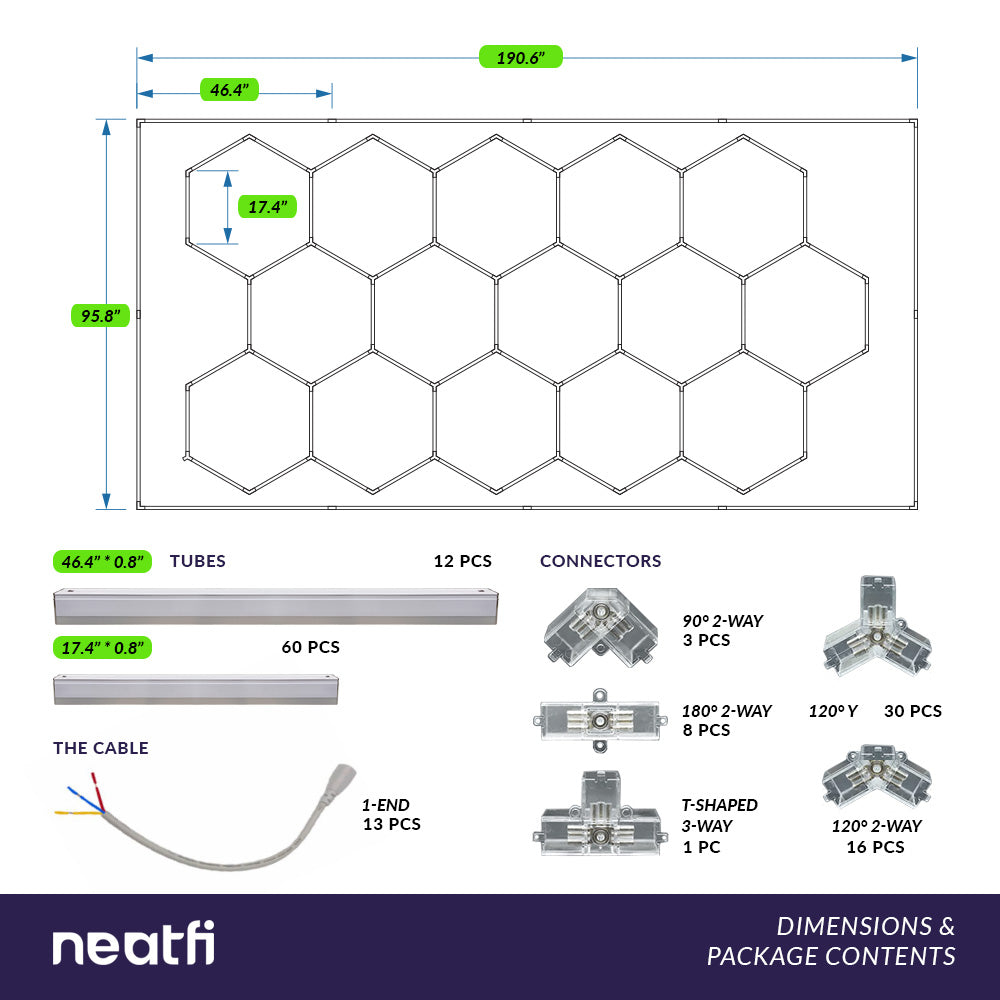 69,600 Lumens Ultra-Bright 15 Hex Grids LED Ceiling Light for Auto Shops, Salons & Gyms, Blue