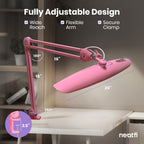 2200 Lumens LED Desk Lamp with Clamp – 20” Wide Shade, 3 Light Modes, Dimmable Task Light, Pink