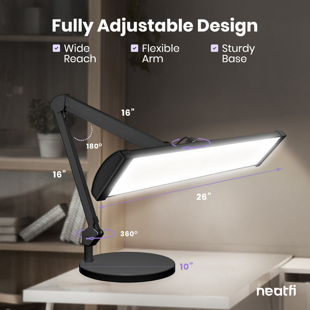 3500 Lumens LED Desk Lamp with Base – 26" Ultra-Wide, 3 Light Modes, Touch Control Light, Black