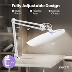 Lámpara de escritorio LED de 2200 lúmenes con abrazadera – Pantalla ancha de 20”, 3 modos de luz, luz de trabajo regulable, blanca