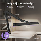Neatfi Pro Series XL LED Task Lamp with Clamp – 2,500 Lumens, 30W, CRI 95, 22-Inch Wide Shade, Black
