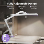 3500 Lumens LED Desk Lamp with Clamp – 26" Ultra-Wide, 3 Light Modes, Touch Control Light, White