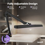 Lámpara LED de escritorio de 2500 lúmenes con abrazadera – Pantalla ancha de 55 cm, 5 modos de color para uñas y manualidades, negro