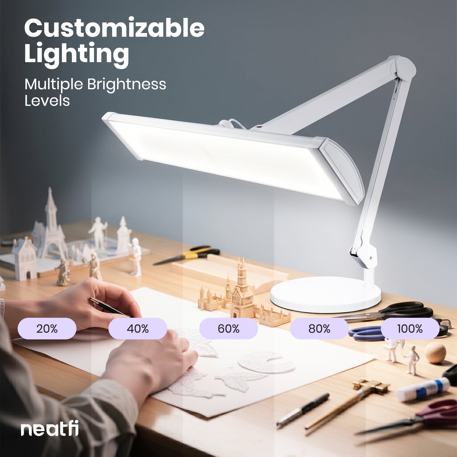 3500 Lumens LED Desk Lamp – 26” Ultra-Wide Shade, Non-Flickering Task Light with Base, White