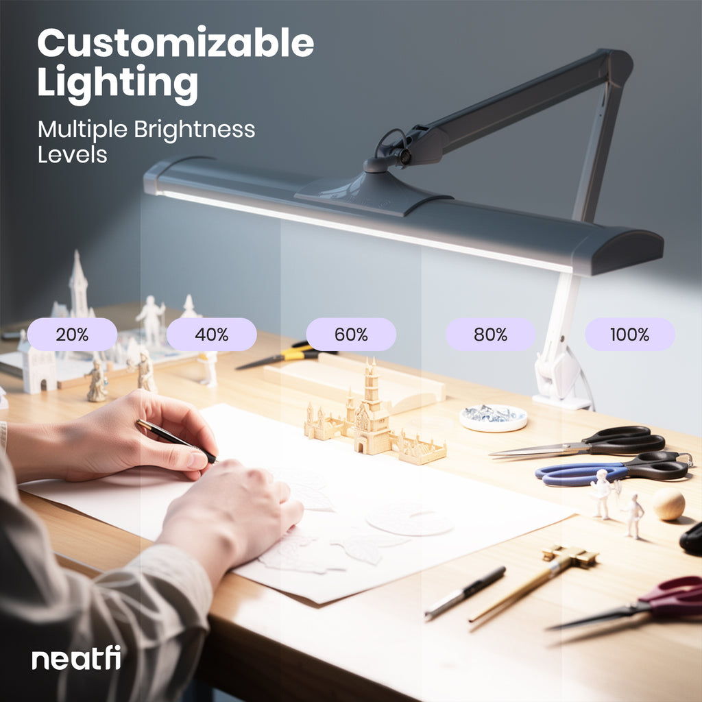 Neatfi Pro Series Ultra LED Desk Lamp – 3,500 Lumens, CRI 95, 26-Inch Wide, Dimmable Light, Black