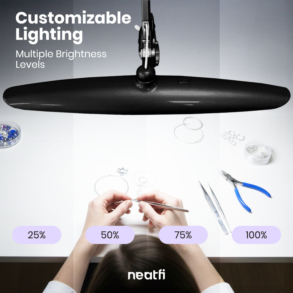 Lámpara LED de escritorio con pinza, cabezal ancho de 20 pulgadas, 2200 lúmenes, luz de trabajo para oficina en casa y manualidades, color negro