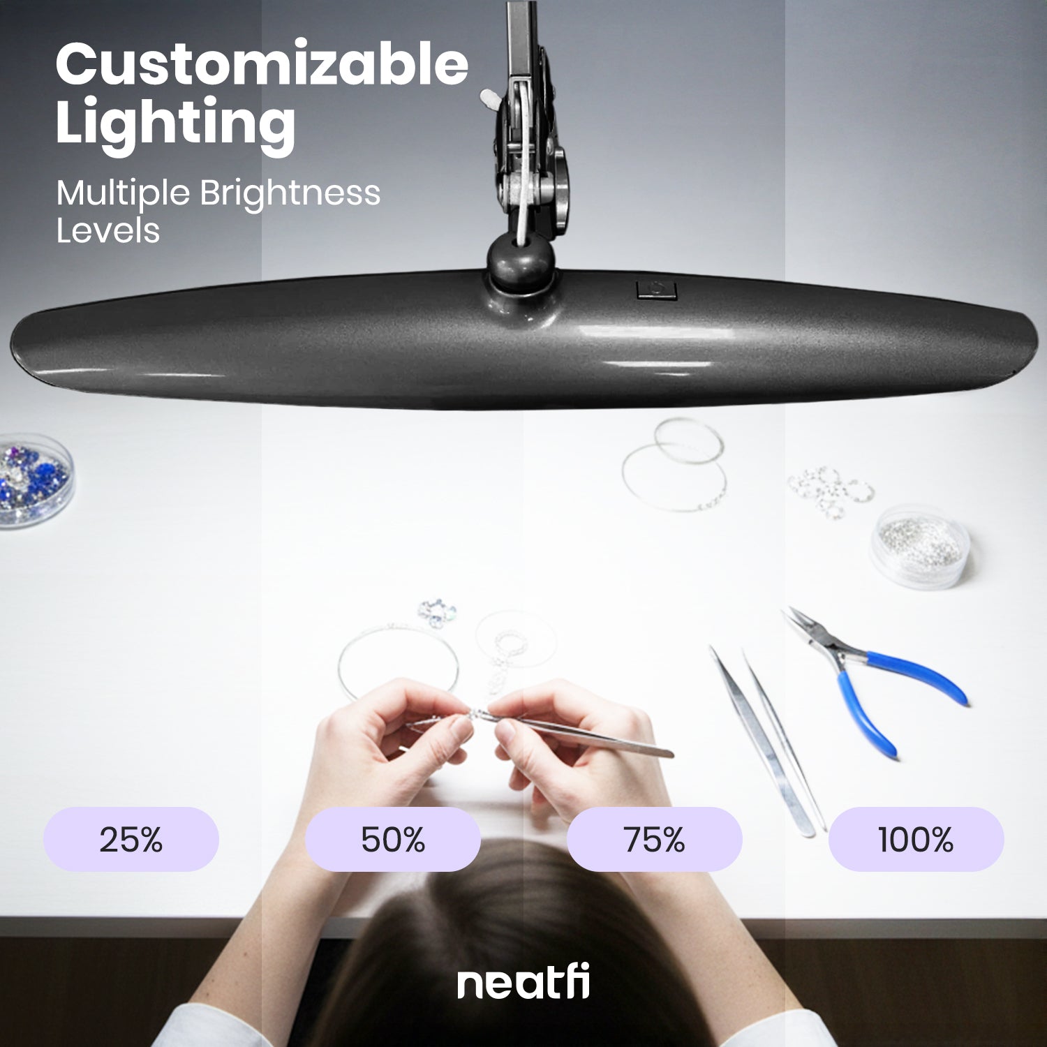 20” Wide Head LED Desk Lamp with Clamp – 2200 Lumens Task Light for Home Office & Crafts, Space Gray