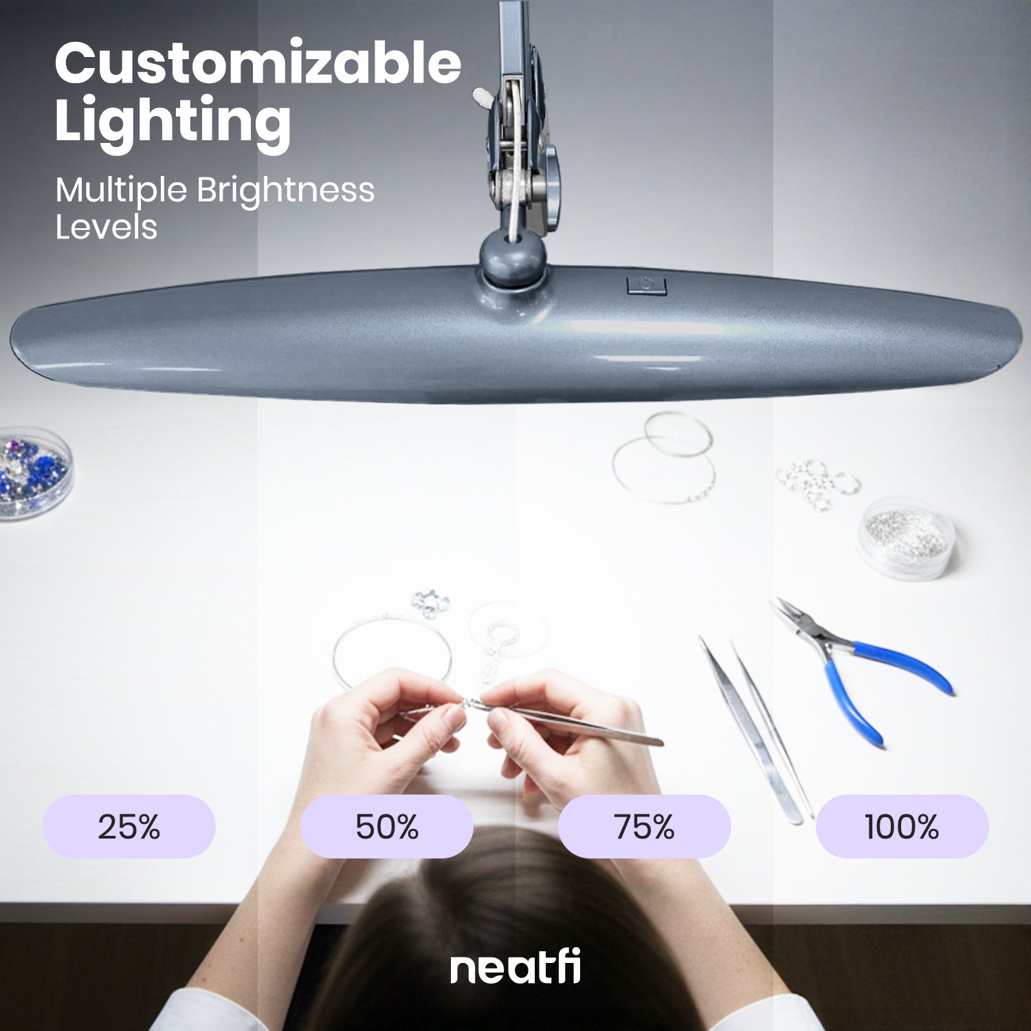 20” Wide Head LED Desk Lamp with Clamp – 2200 Lumens Task Light for Home Office & Crafts, Gray