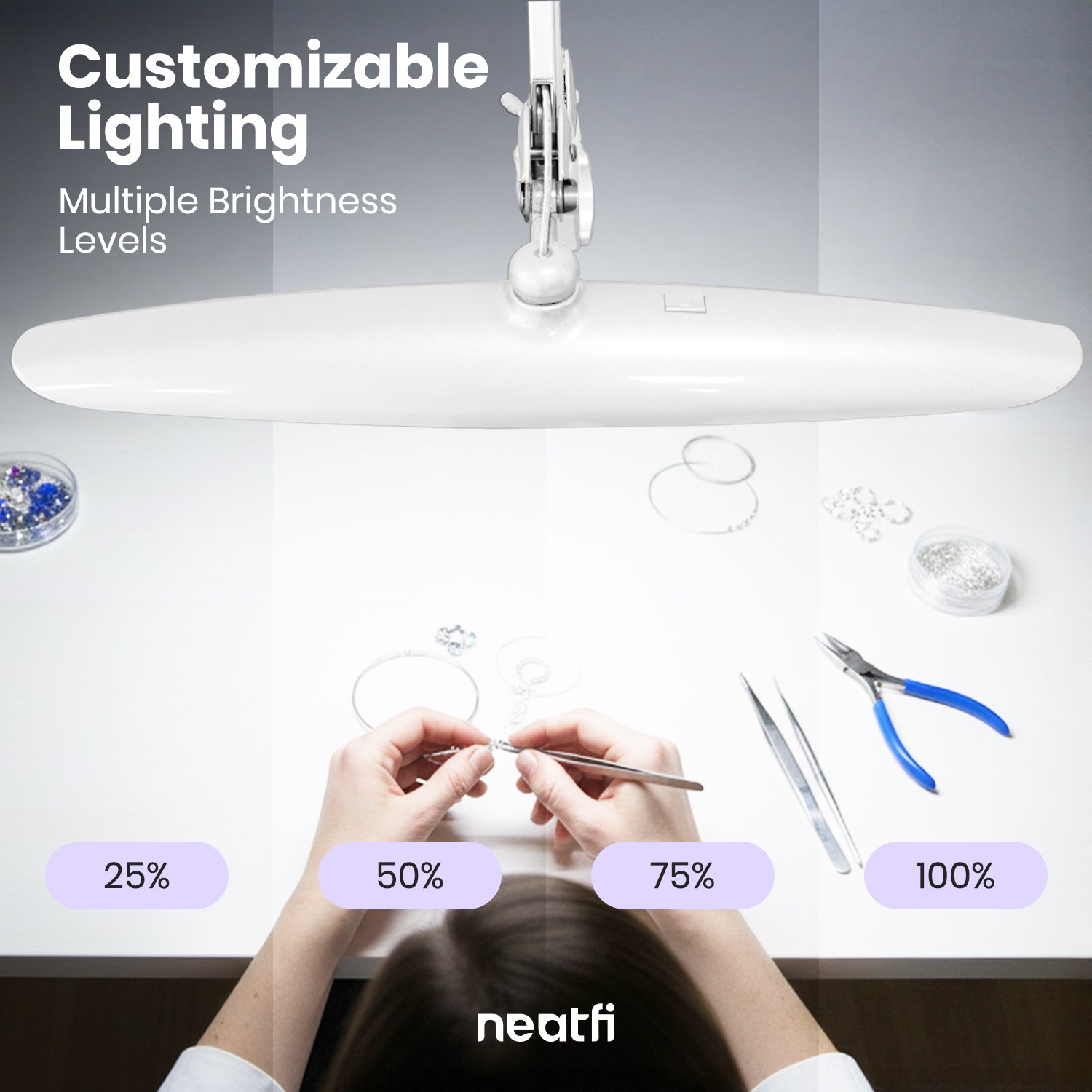 Lámpara de escritorio LED de 20” de ancho con abrazadera – Luz de trabajo de 2200 lúmenes para oficina en casa y manualidades, blanca