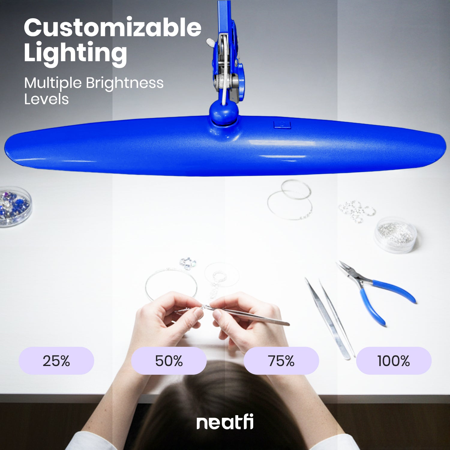 20” Wide Head LED Desk Lamp with Clamp – 2200 Lumens Task Light for Home Office & Crafts, Sapphire Blue