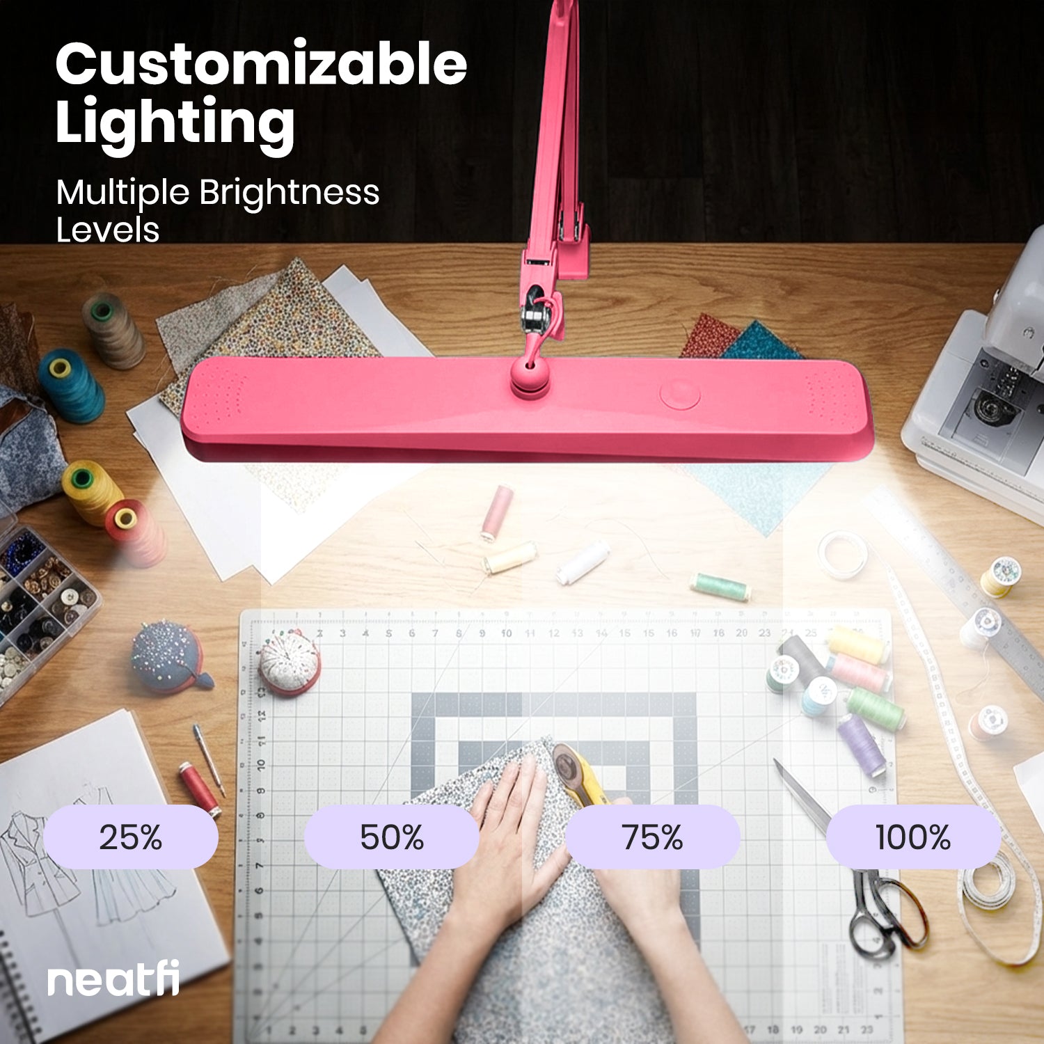 Lampe de bureau LED à pince de 56 cm de large – Lampe de travail de 2500 lumens pour établi et travaux manuels, rose