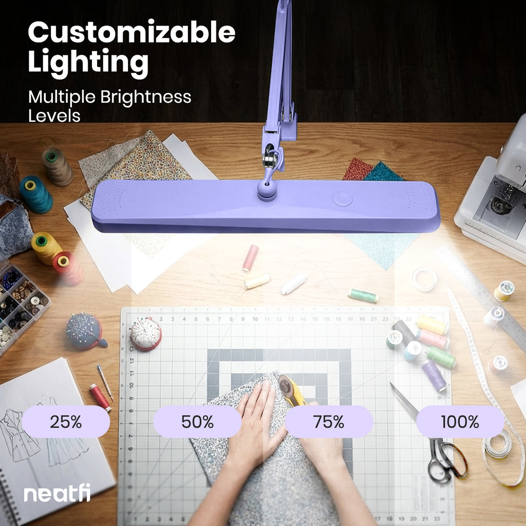 22” Wide Shade LED Desk Lamp with Clamp – 2500 Lumens Task Light for Workbench & Crafts, Lavender
