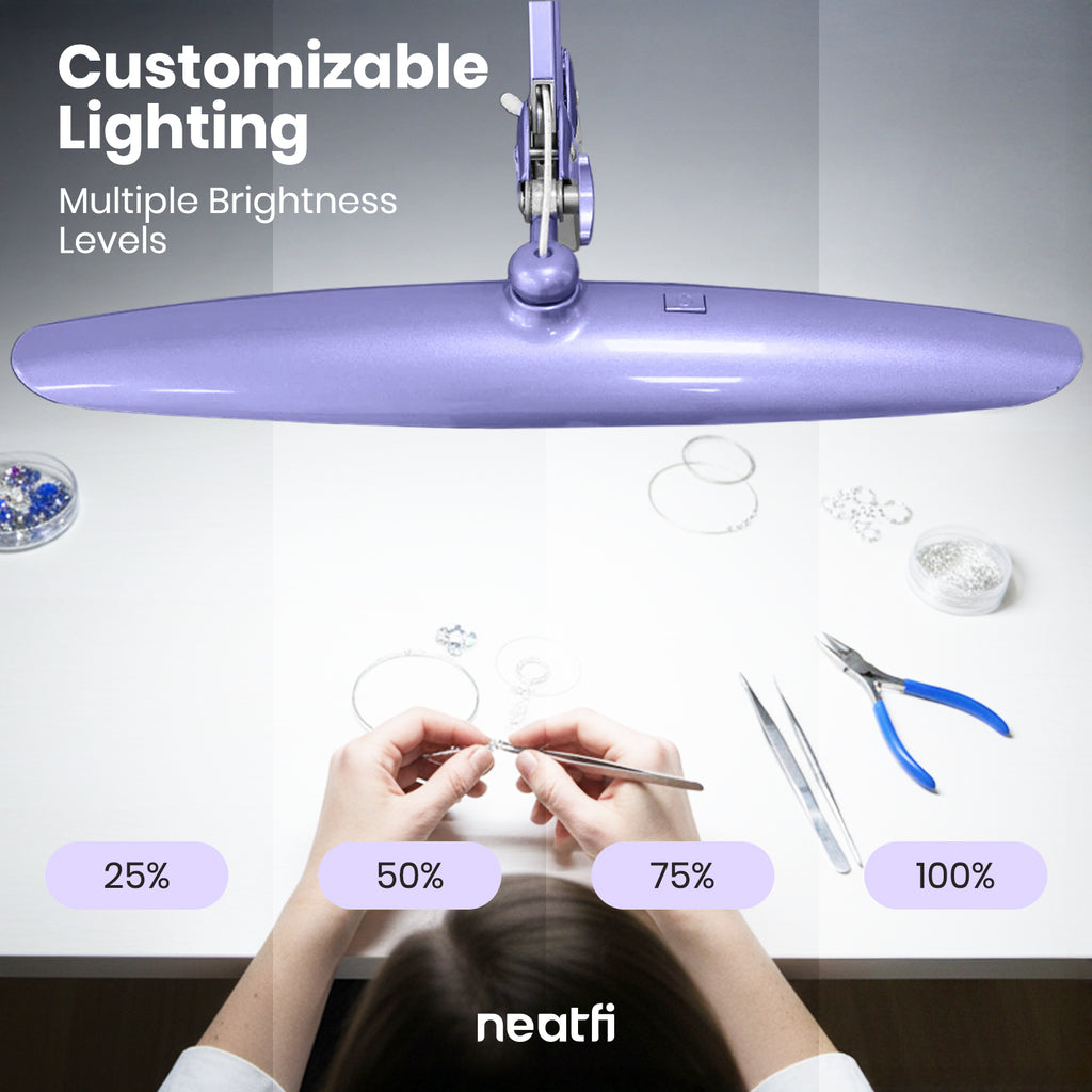 20” Wide Head LED Desk Lamp with Clamp – 2200 Lumens Task Light for Home Office & Crafts, Lavender