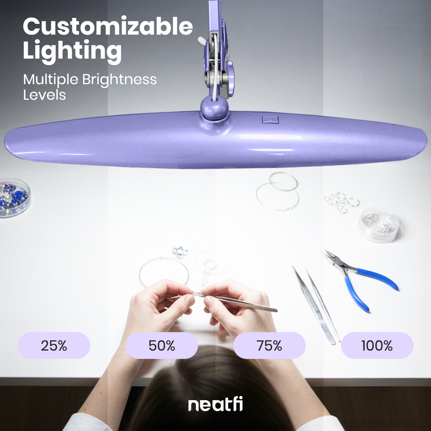 20” Wide Head LED Desk Lamp with Clamp – 2200 Lumens Task Light for Home Office & Crafts, Lavender