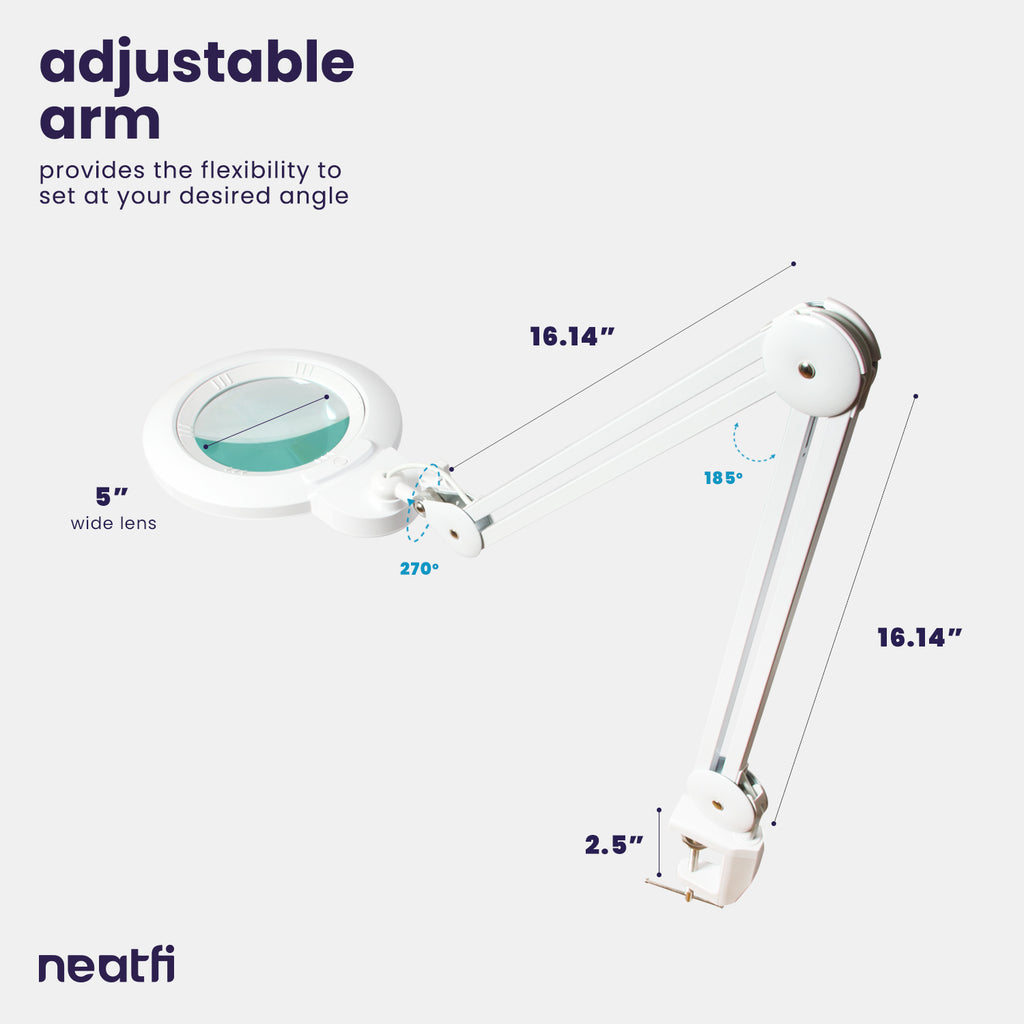 Lámpara LED de aumento de 1200 lúmenes con lente de 5" de ancho y modos de luz ajustables para trabajos de detalle, blanca