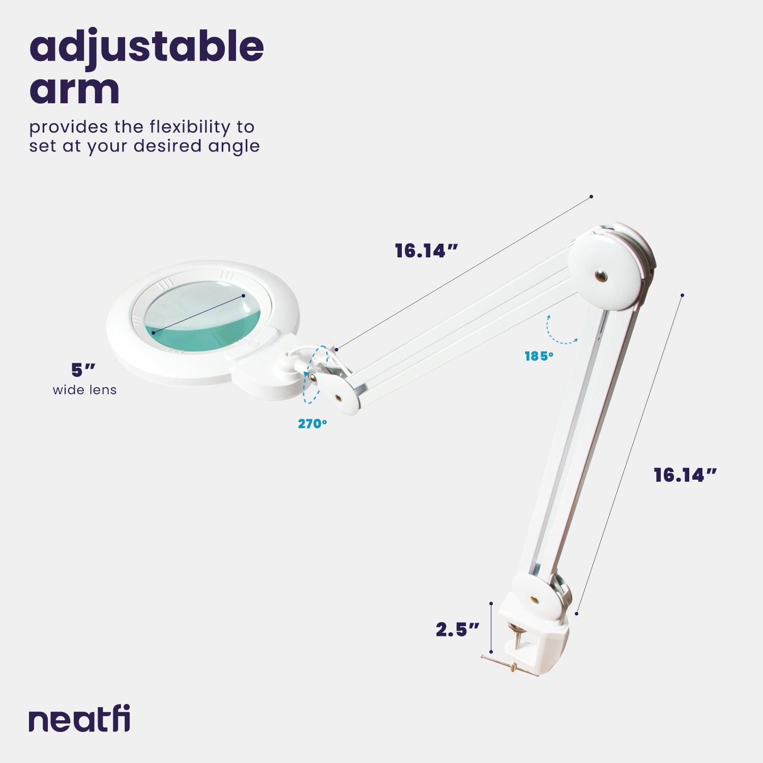 Lámpara LED de aumento de 1200 lúmenes con lente de 5" de ancho y modos de luz ajustables para trabajos de detalle, blanca