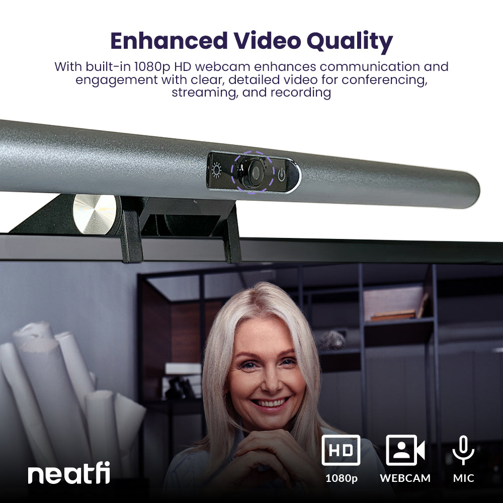 15.8" Monitor Light Bar with HD Webcam with USB-C Cable - Black