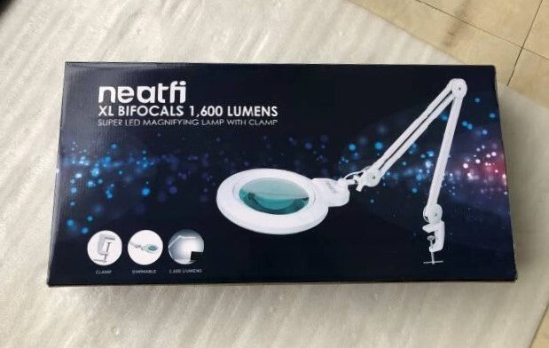 7” Wide Acrylic Lens LED Magnifying Lamp with Clamp – 1600 Lumens, Dimmable for Close Works, Silver