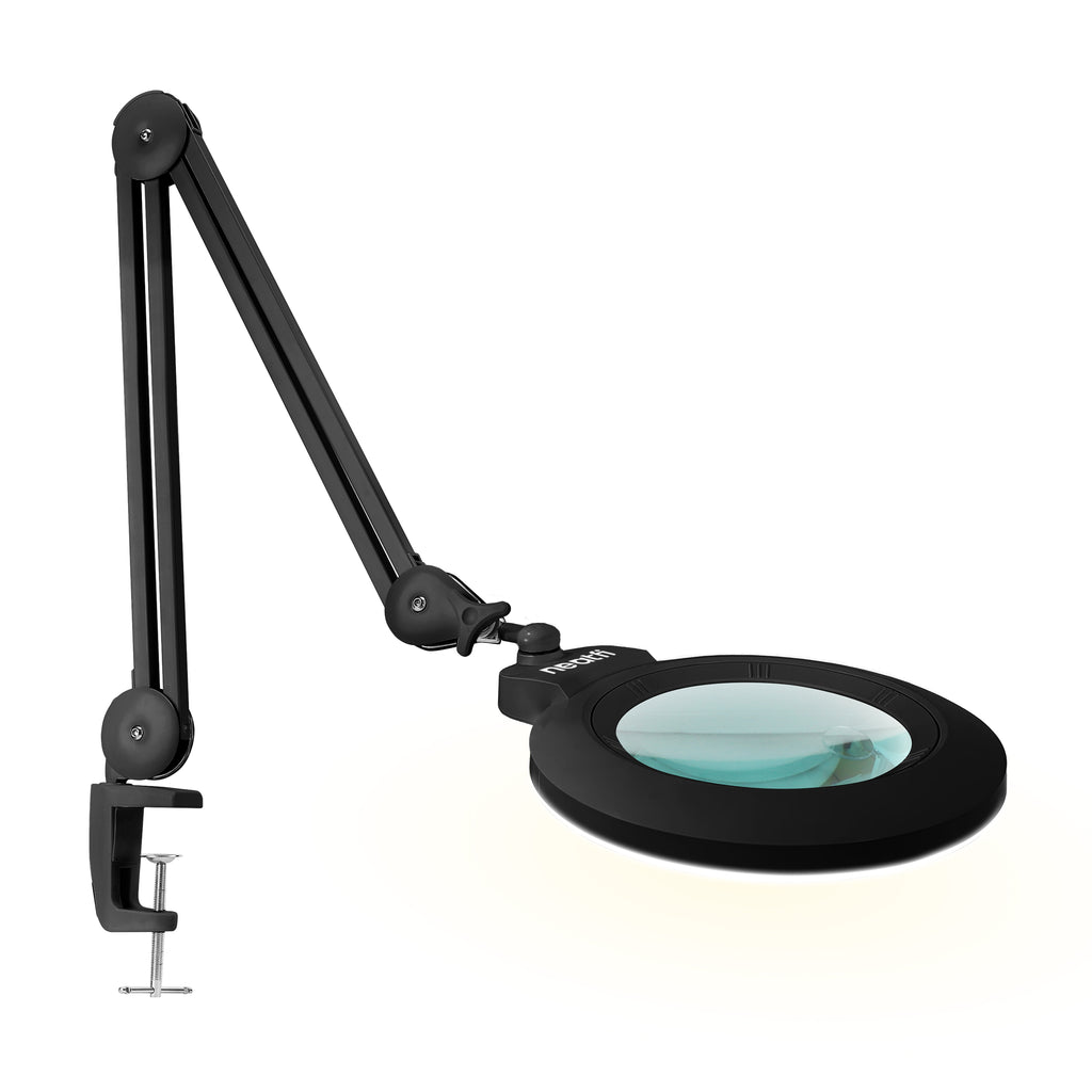 7" Wide Bifocal Lens – 3 Light Modes, 1600 Lumens LED Magnifier Lamp for Detail Works, Black
