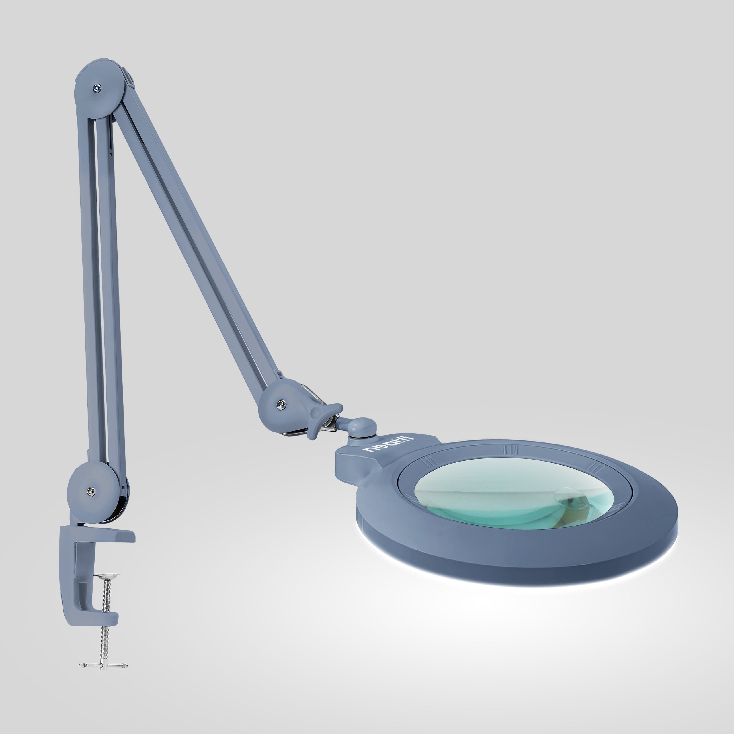 7” Wide Acrylic Lens LED Magnifying Lamp with Clamp – 1600 Lumens, Dimmable for Close Works, Gray