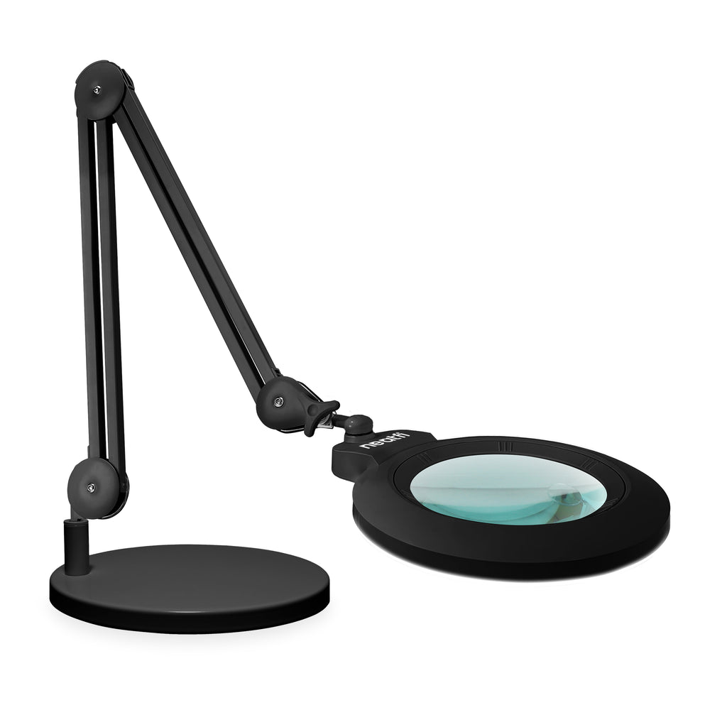 Lampe loupe LED acrylique de 7 po de large avec base – 1600 lumens, à intensité variable pour travaux de précision, noir