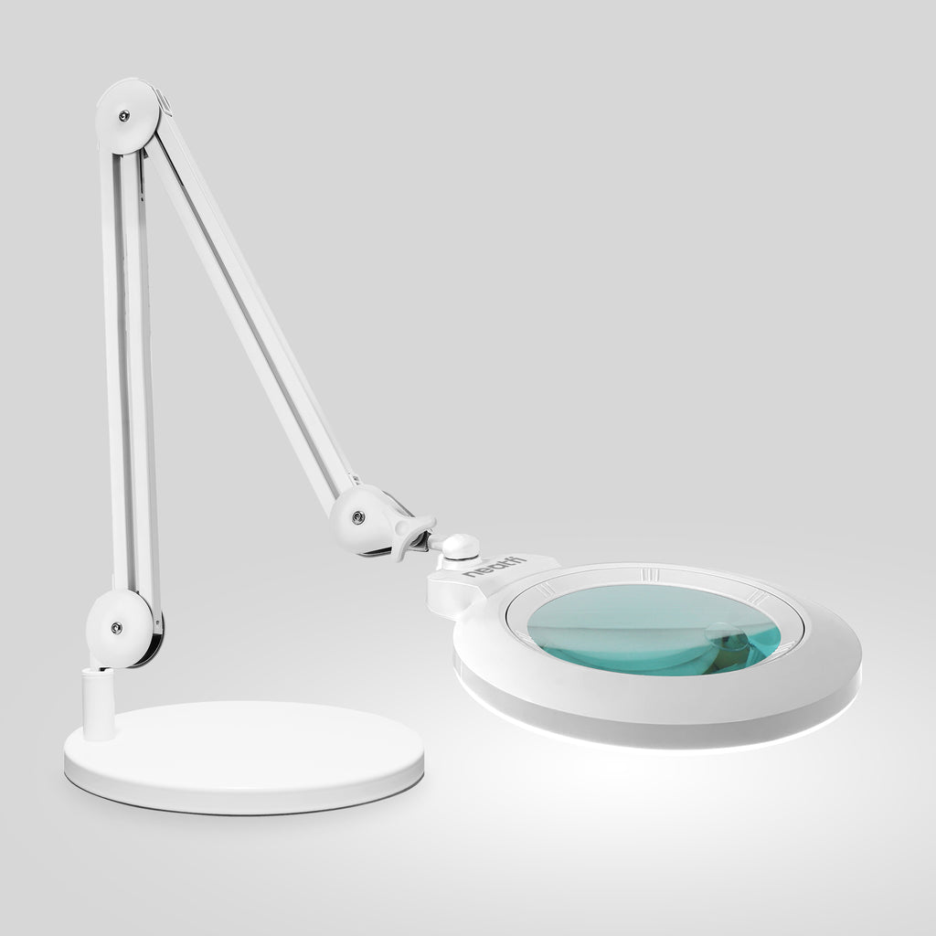 Lámpara LED con Lupa y Base de Acrílico de 7" de Ancho – 1600 Lúmenes, Regulable para Trabajos de Precisión, Blanca