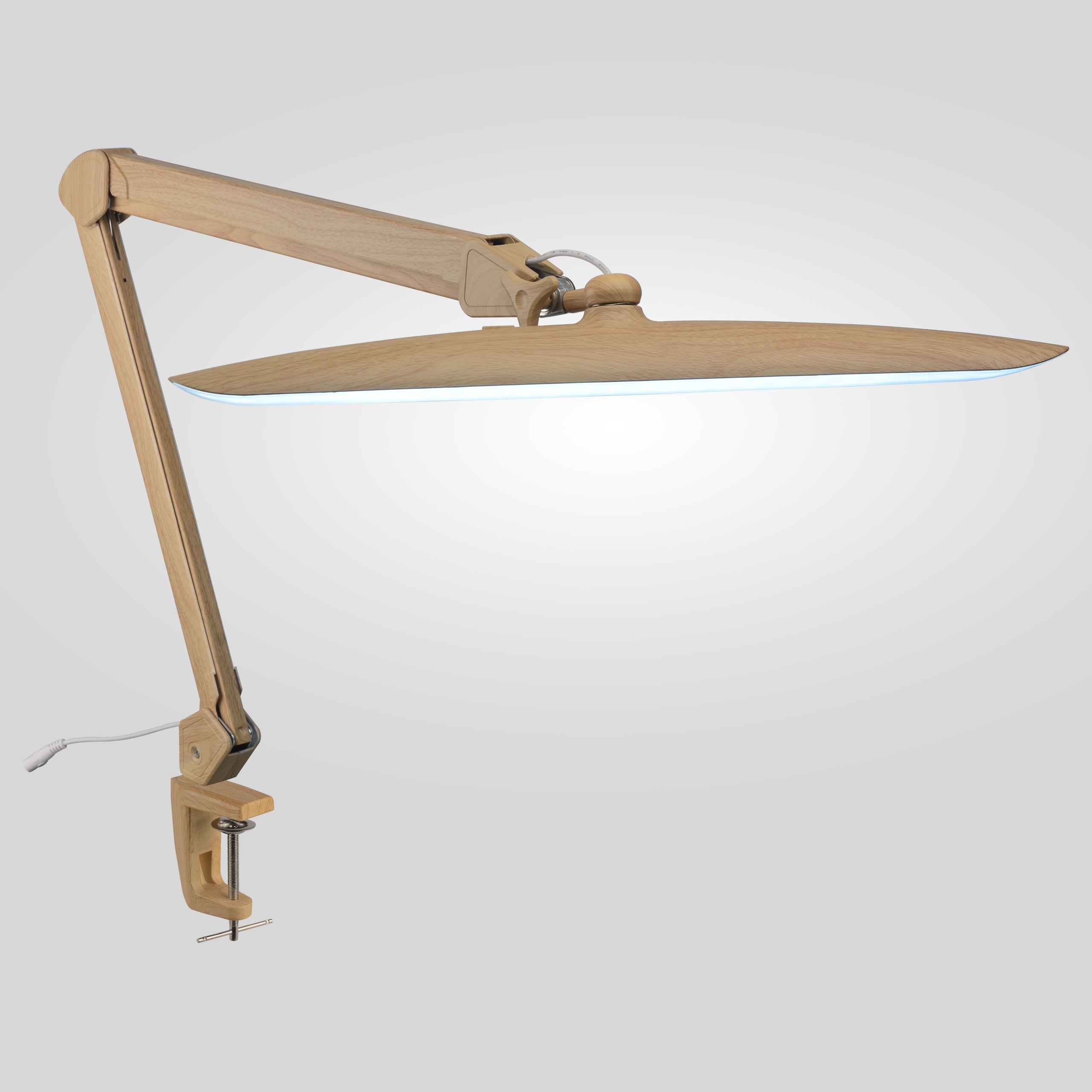 20” Wide Head LED Desk Lamp with Clamp – 2200 Lumens Task Light for Home Office & Crafts, Brown Wood