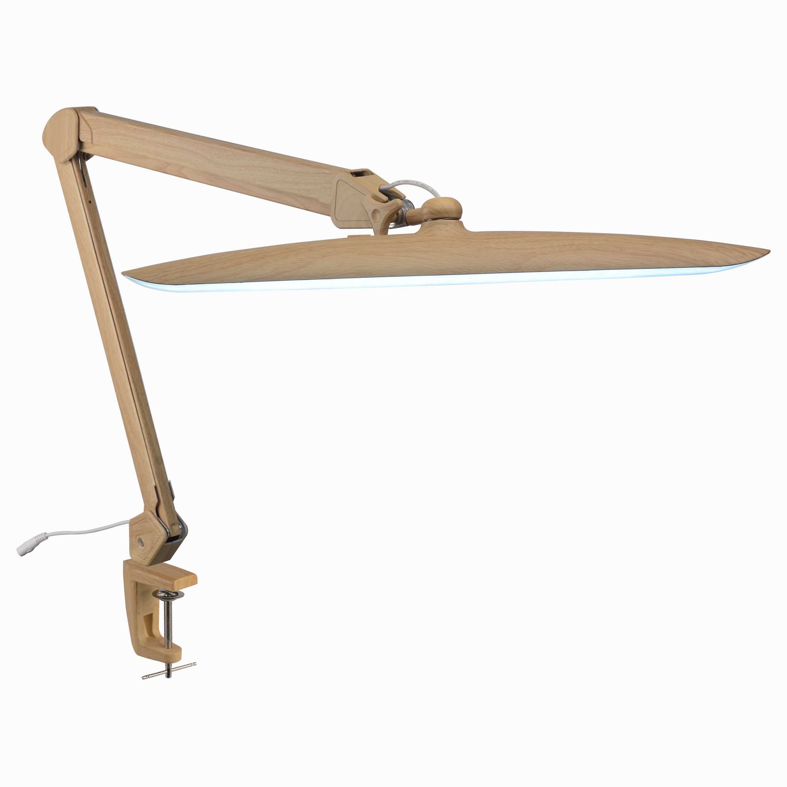 20” Wide Head LED Desk Lamp with Clamp – 2200 Lumens Task Light for Home Office & Crafts, Brown Wood