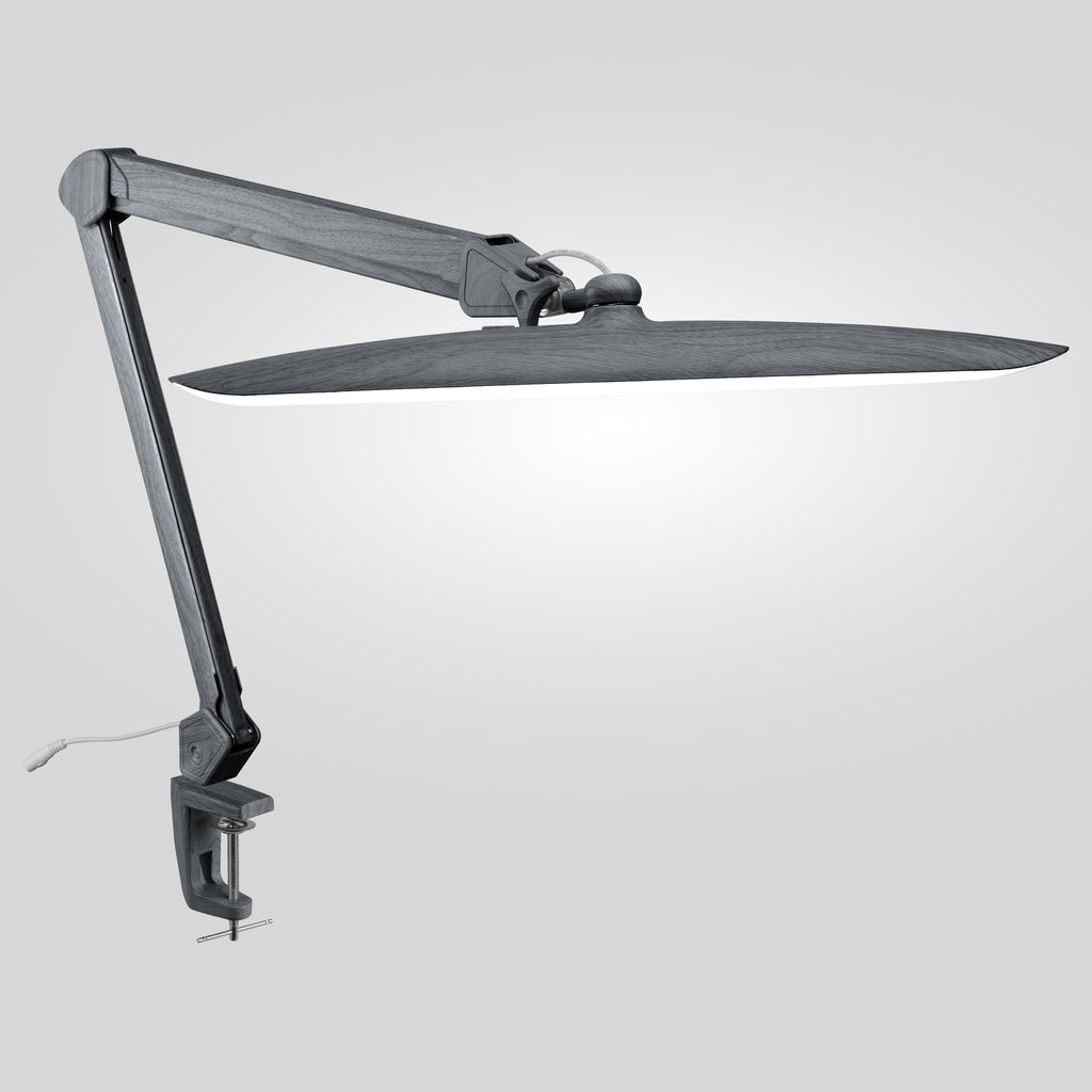 20” Wide Head LED Desk Lamp with Clamp – 2200 Lumens Task Light for Home Office & Crafts, Gray Wood
