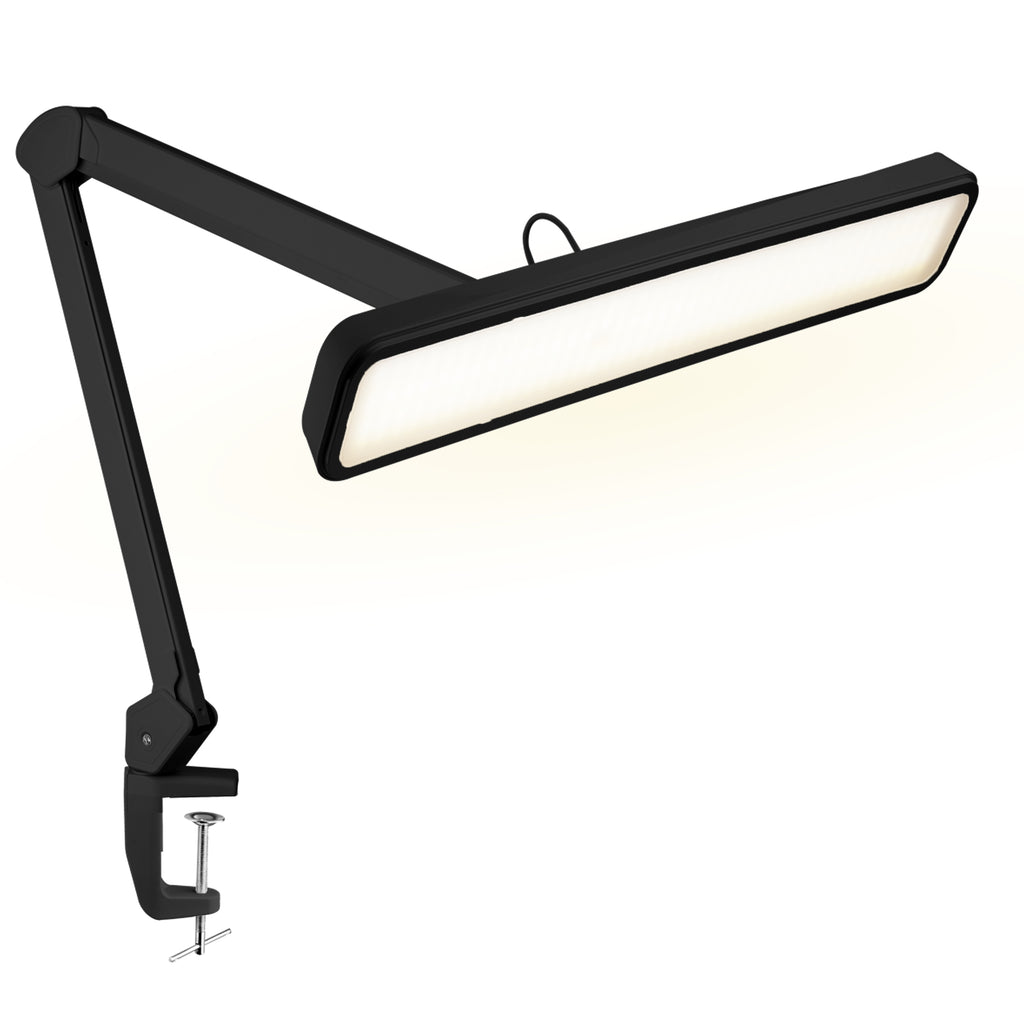 Lámpara LED de escritorio de 2500 lúmenes con abrazadera – Pantalla ancha de 55 cm, 5 modos de color para uñas y manualidades, negro