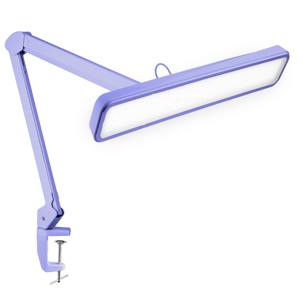 22” Wide Shade LED Desk Lamp with Clamp – 2500 Lumens Task Light for Workbench & Crafts, Lavender