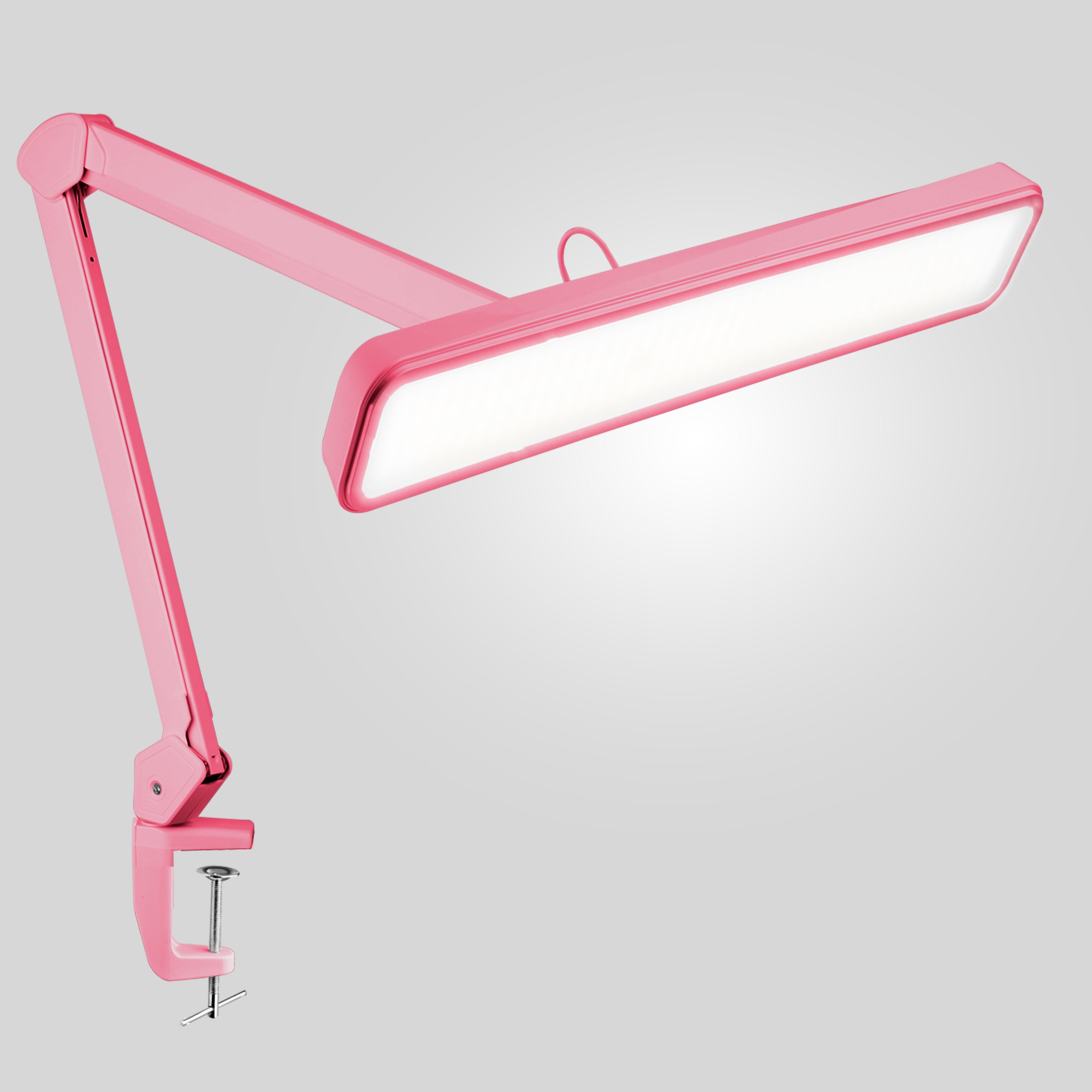 22” Wide Shade LED Desk Lamp with Clamp – 2500 Lumens Task Light for Workbench & Crafts, Pink