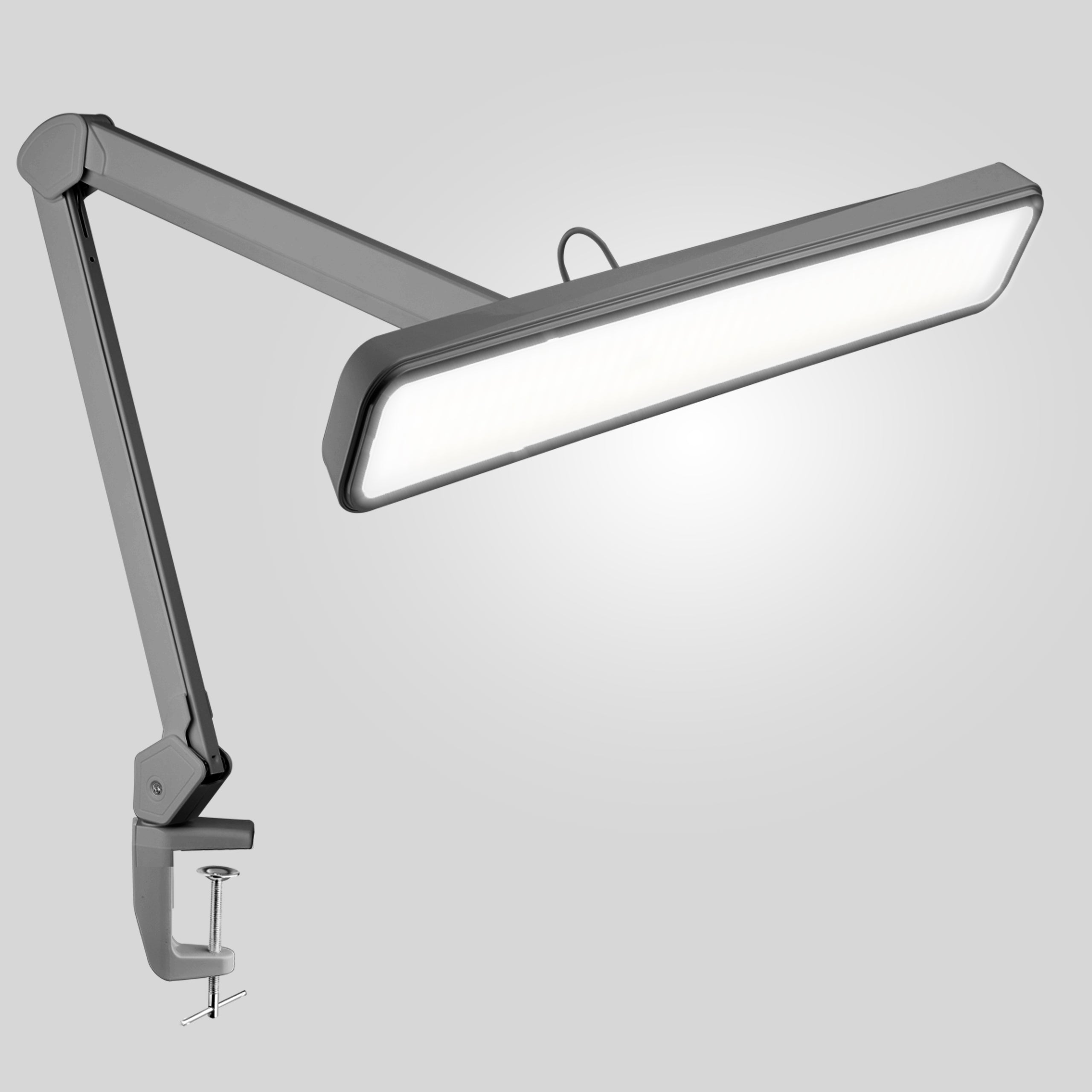 22” Wide Shade LED Desk Lamp with Clamp – 2500 Lumens Task Light for Workbench & Crafts, Silver