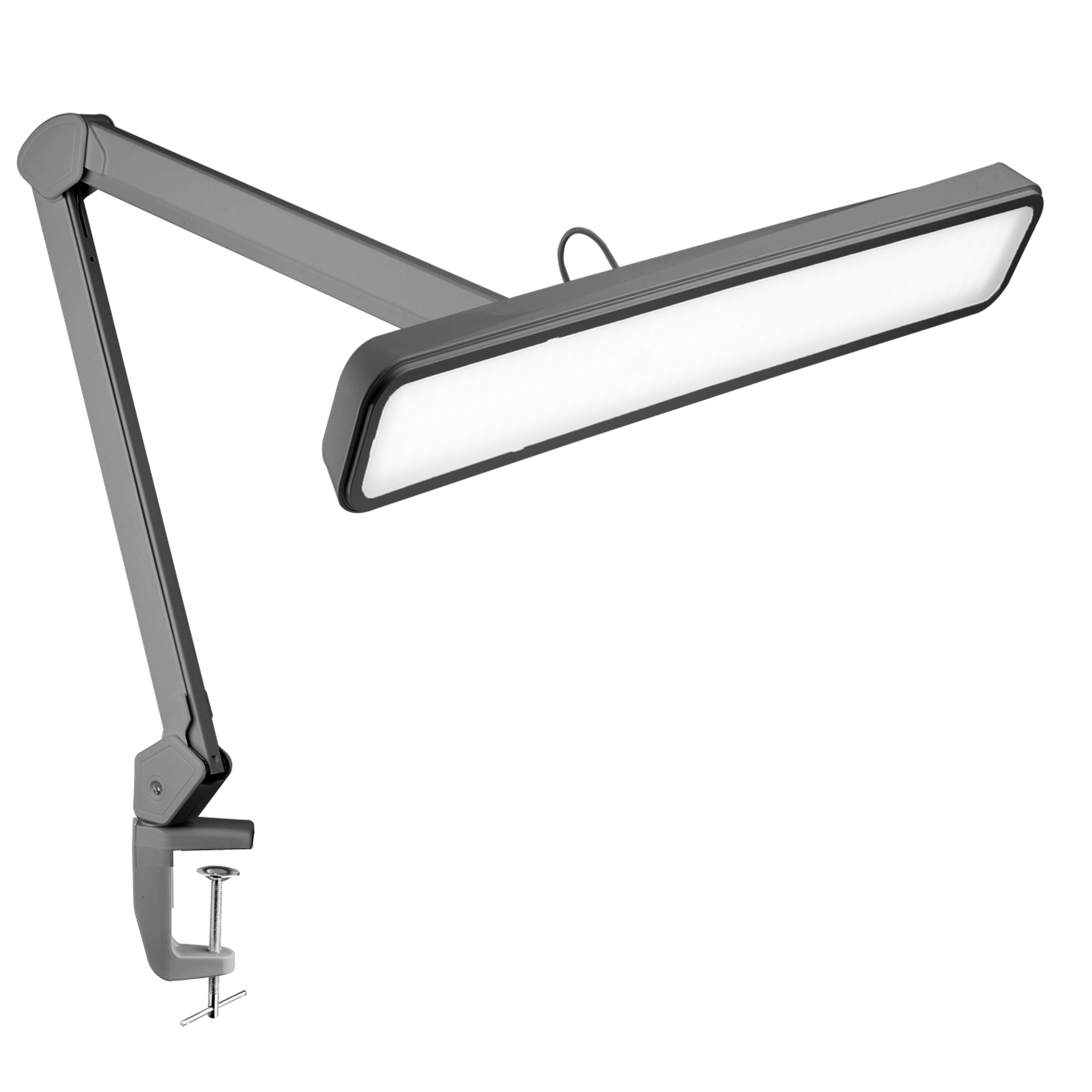 22” Wide Shade LED Desk Lamp with Clamp – 2500 Lumens Task Light for Workbench & Crafts, Silver
