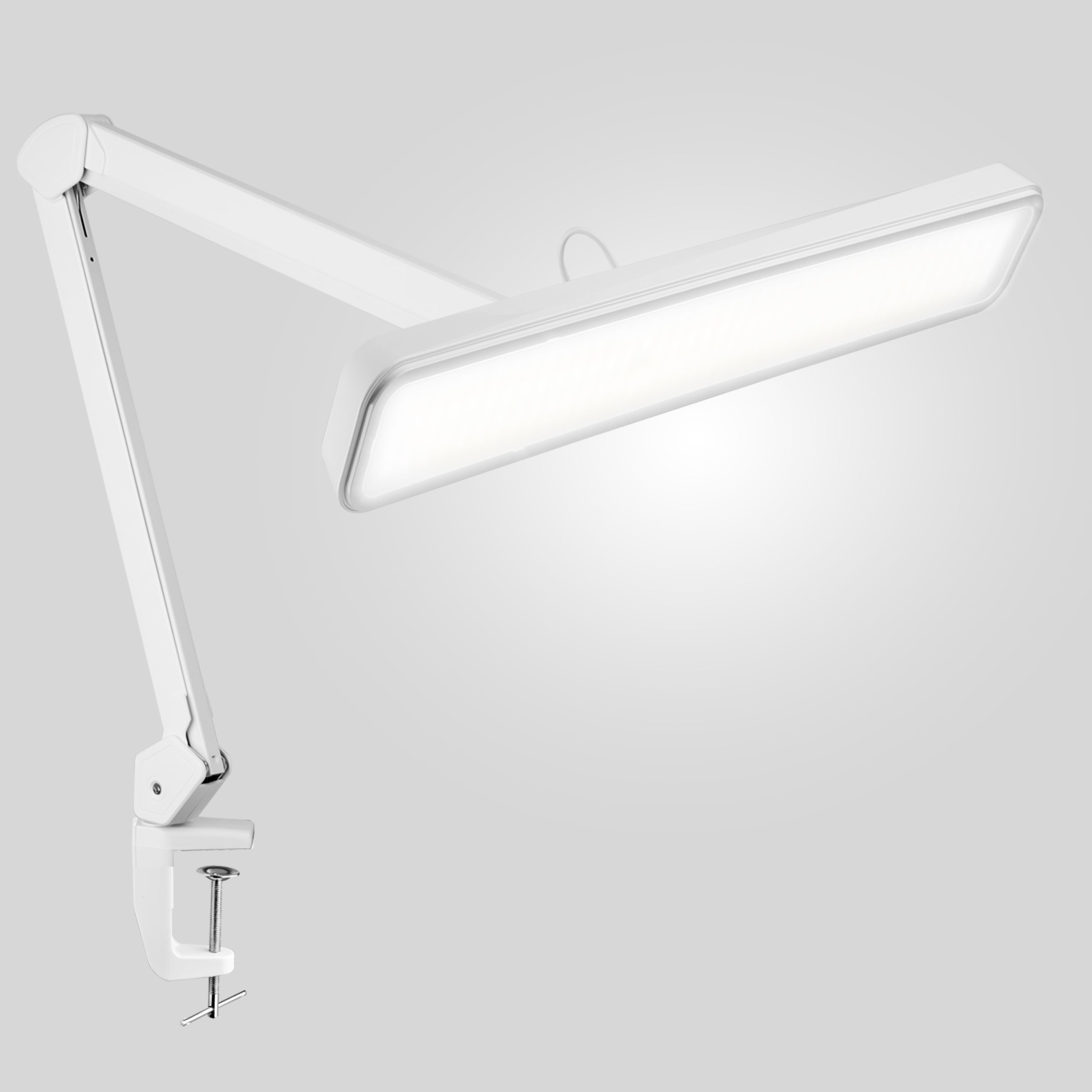 22” Wide Shade LED Desk Lamp with Clamp – 2500 Lumens Task Light for Workbench & Crafts, White