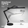 Neatfi Black adjustable desk lamp with base features highlighted on a gray background