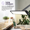 26-inch white LED black desk lamp with wide shade lighting a modern desk workspace, designed with long-lasting LED illumination for home and office use.