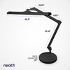 26-inch LED black desk lamp with base shown with full dimensions, including adjustable arm length and 10-inch round base for stable desk placement.