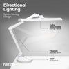 Adjustable 26-inch white LED desk lamp with base featuring a flexible swivel arm, adjustable lamp head, and 360-degree rotation for precise directional lighting.