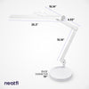 26-inch white LED desk lamp with base shown with full dimensions, including adjustable arm length and 10-inch round base for stable desk placement.